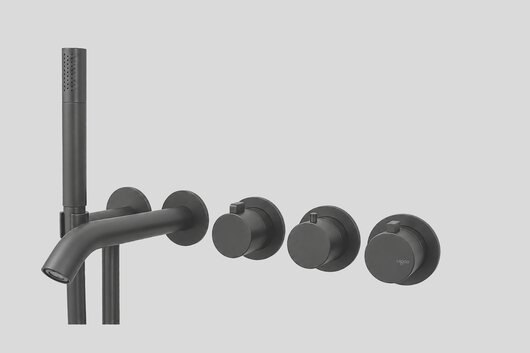 Lagoo Como CM3207 inbouw bad thermostaat ‘Tripple7’ (afbouwdeel) met uitloop, 2-weg omstel en handdouche (staaf) – Mat zwart