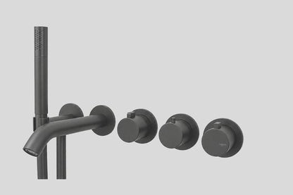 Lagoo Como CM3207 inbouw bad thermostaat ‘Tripple7’ (afbouwdeel) met uitloop, 2-weg omstel en handdouche (staaf) – Mat zwart