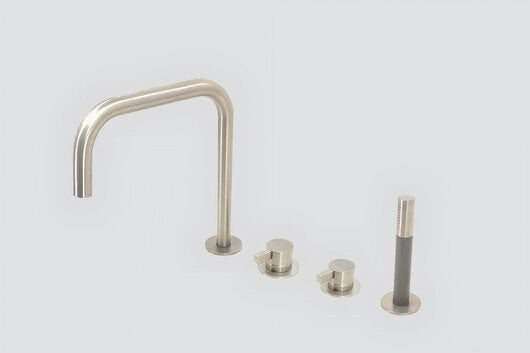 Lagoo Como CM3210 badrandcombinatie met draaibare uitloop, 2 mengkranen en handdouche (staaf) – Geborsteld nikkel