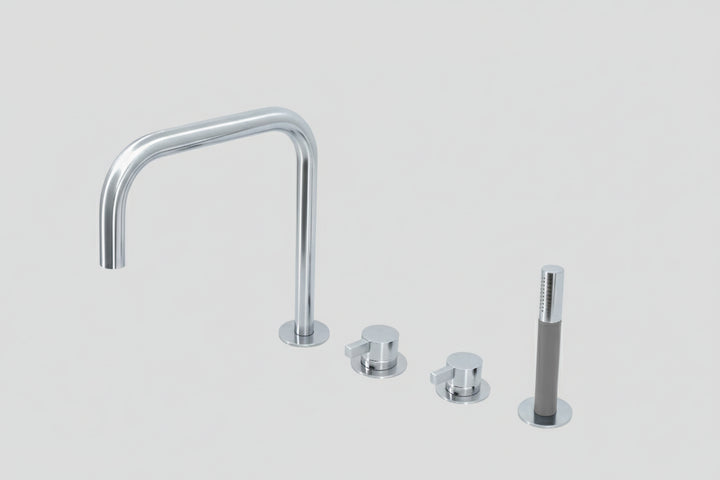 Lagoo Como CM3210 badrandcombinatie met draaibare uitloop, 2 mengkranen en handdouche (staaf) – Chroom