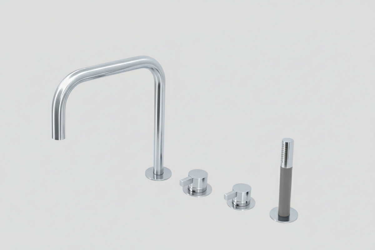 Lagoo Como CM3210 badrandcombinatie met draaibare uitloop, 2 mengkranen en handdouche (staaf) – Chroom