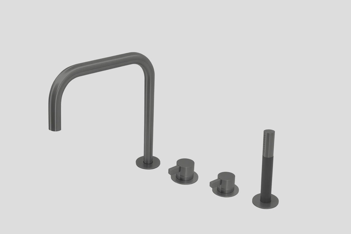 Lagoo Como CM3210 badrandcombinatie met draaibare uitloop, 2 mengkranen en handdouche (staaf) – Geborsteld gunmetal PVD