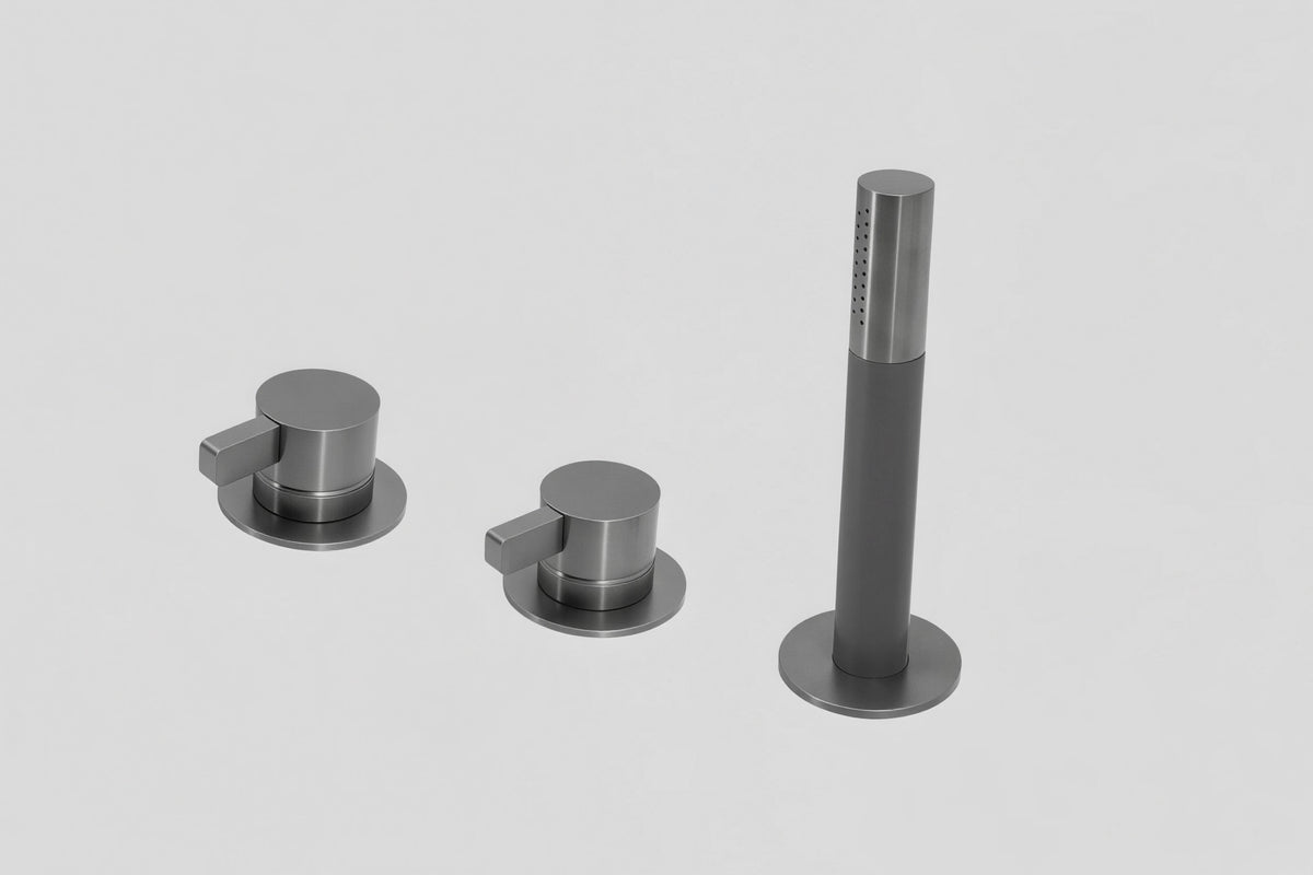 Lagoo Como CM3212 badrandcombinatie met 2 mengkranen en handdouche (staaf) – Geborsteld gunmetal PVD
