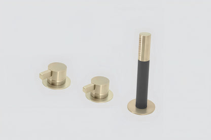 Lagoo Como CM3212 badrandcombinatie met 2 mengkranen en handdouche (staaf) – Geborsteld champagne PVD