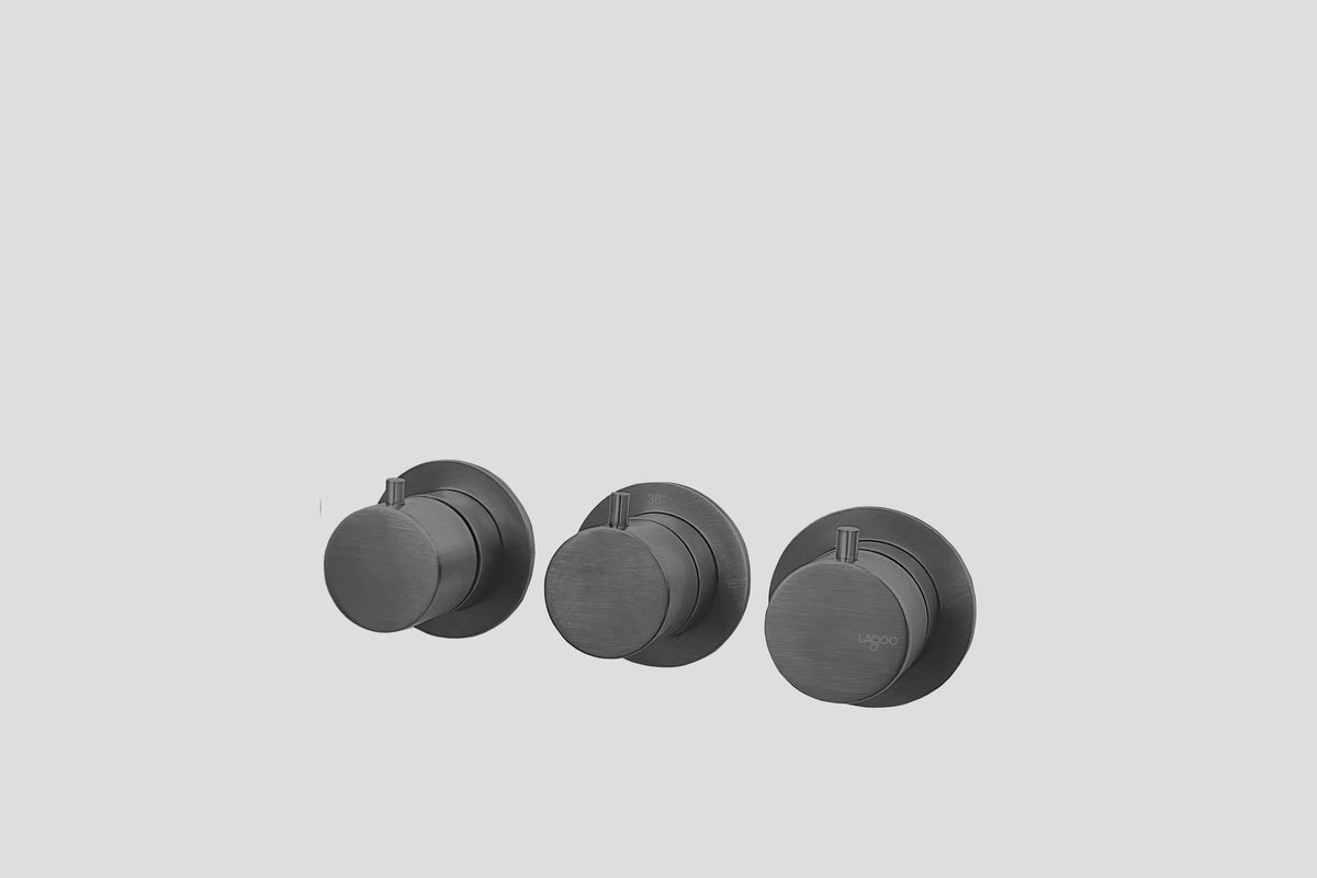 Lagoo Garda G2271 inbouw thermostaat ‘Tripple7’ met 2-weg omstel (afbouwdeel) – Geborsteld gunmetal PVD