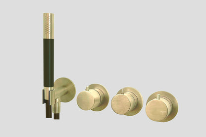 Lagoo Garda G2277 inbouw thermostaat Tripple7 met 3-weg omstel (afbouwdeel) + handdouche (staaf) – Geborsteld champagne PVD