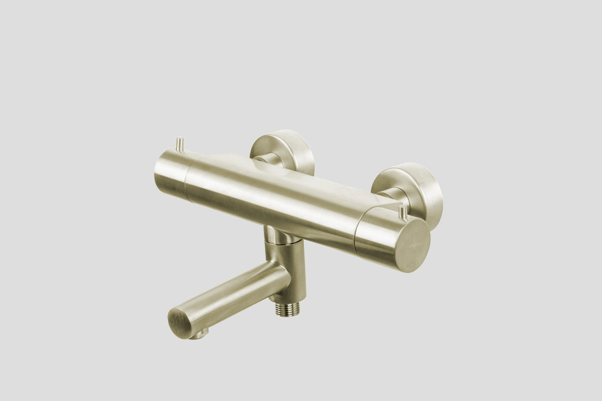 Lagoo Garda G3101 thermostatische badmengkraan met draaibare uitloop en geintegreerd omstel – Geborsteld champagne PVD