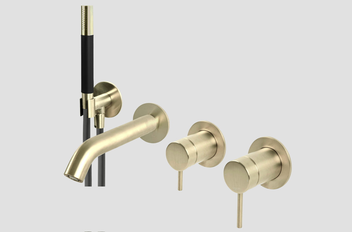 Lagoo Garda G3206 inbouw douche/badmengkraan (afbouwdeel) met omstel, handdouche (staaf) en doucheslang – Geborsteld champagne PVD