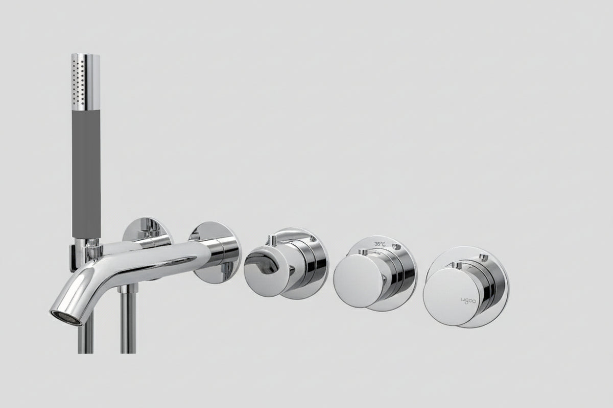 Lagoo Garda G3207 inbouw bad thermostaat ‘Tripple7’ (afbouwdeel) met uitloop, 2-weg omstel en handdouche (staaf) – Chroom