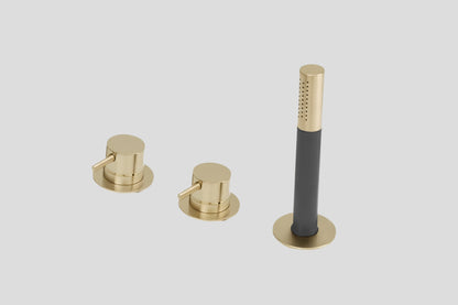 Lagoo Garda G3212 badrandcombinatie met 2 mengkranen en handdouche (staaf) – Geborsteld champagne PVD