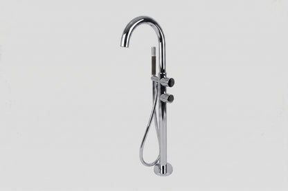 Lagoo Garda G3214 vrijstaande highflow badmengkraan (afbouwdeel) met draaibare uitloop, 2 mengkranen en handdouche (staaf) – Chroom