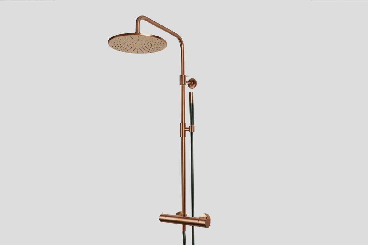 Lagoo Garda G5201 thermostatische douche set met hoofddouche (250 mm) en handdouche (staaf) – Geborsteld koper PVD