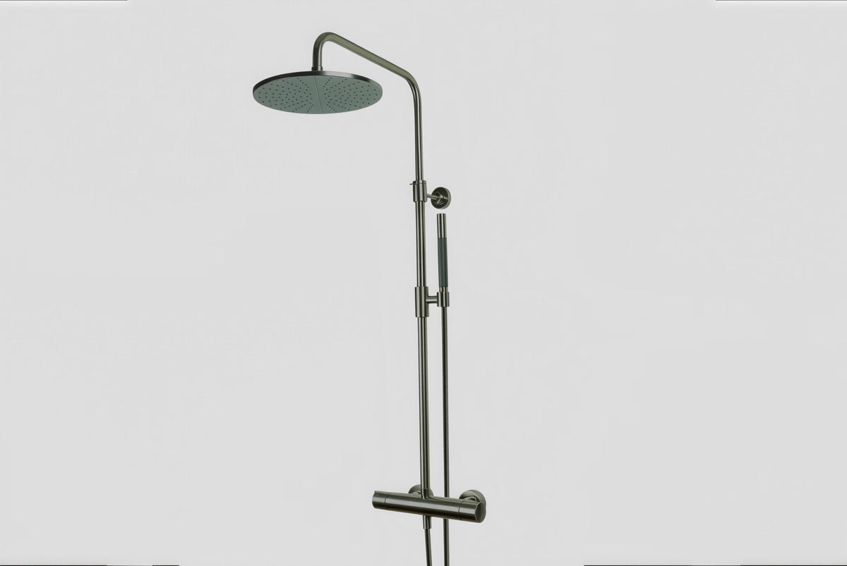 Lagoo Garda G5201 thermostatische douche set met hoofddouche (250 mm) en handdouche (staaf) – Geborsteld gunmetal PVD