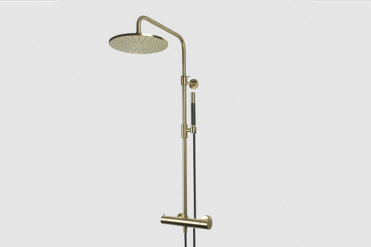 Lagoo Garda G5201 thermostatische douche set met hoofddouche (250 mm) en handdouche (staaf) – Geborsteld champagne PVD