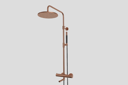 Lagoo Garda G5301 thermostatische bad/douche set met hoofddouche (25 cm), messing handdouche (staaf) en doucheslang (150 cm) – Geborsteld koper PVD