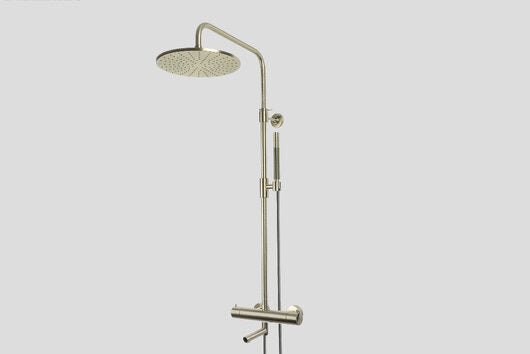 Lagoo Garda G5301 thermostatische bad/douche set met hoofddouche (25 cm), messing handdouche (staaf) en doucheslang (150 cm) – Geborsteld nikkel