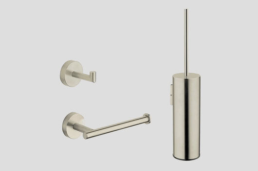 Lagoo Garda G6115 voordeel Set: toiletrolhouder, toiletborstelhouder, haak – Geborsteld nikkel