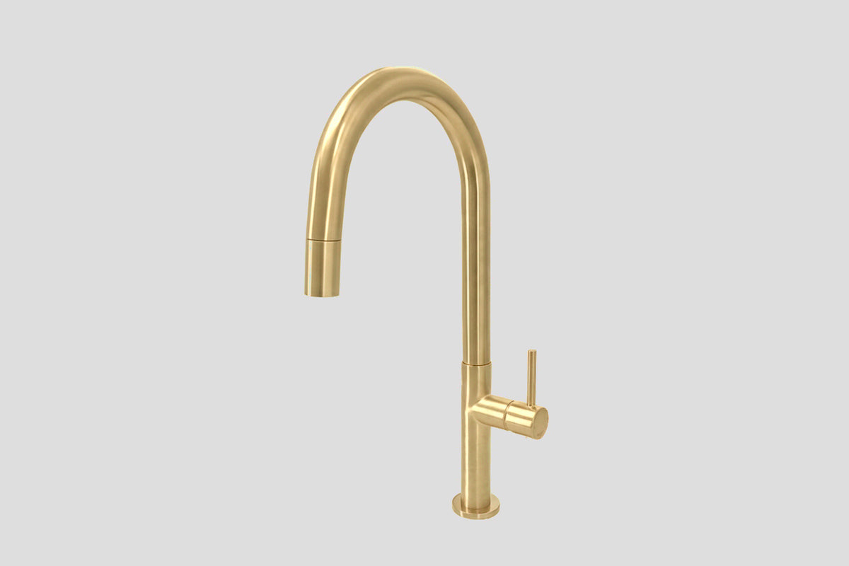Lagoo Garda G7004 keukenmengkraan met draaibare uitloop (rond) en uitneembare handdouche – Geborsteld messing PVD