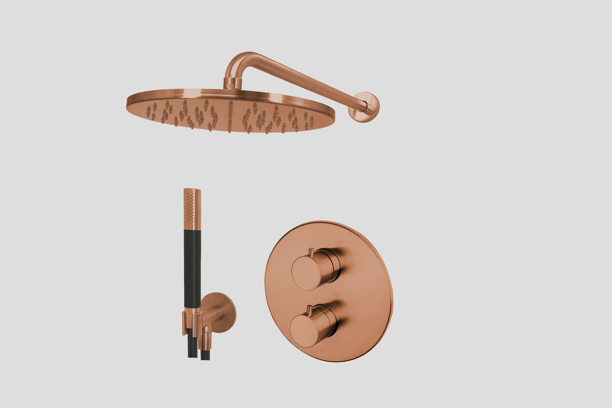Lagoo Garda LVS1 lagoo Voordeel Set: thermostatische douche set met 2-weg stop/omstel – Geborsteld koper PVD