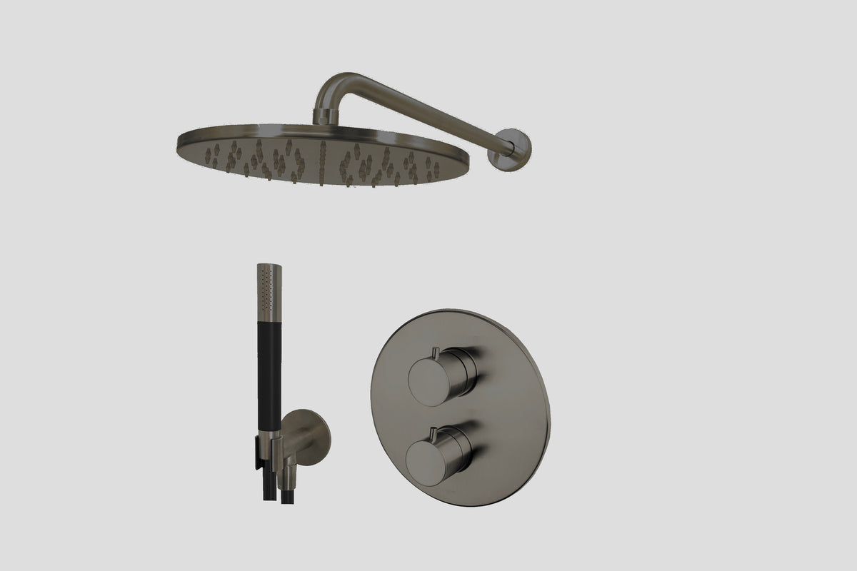 Lagoo Garda LVS1 lagoo Voordeel Set: thermostatische douche set met 2-weg stop/omstel – Geborsteld gunmetal PVD