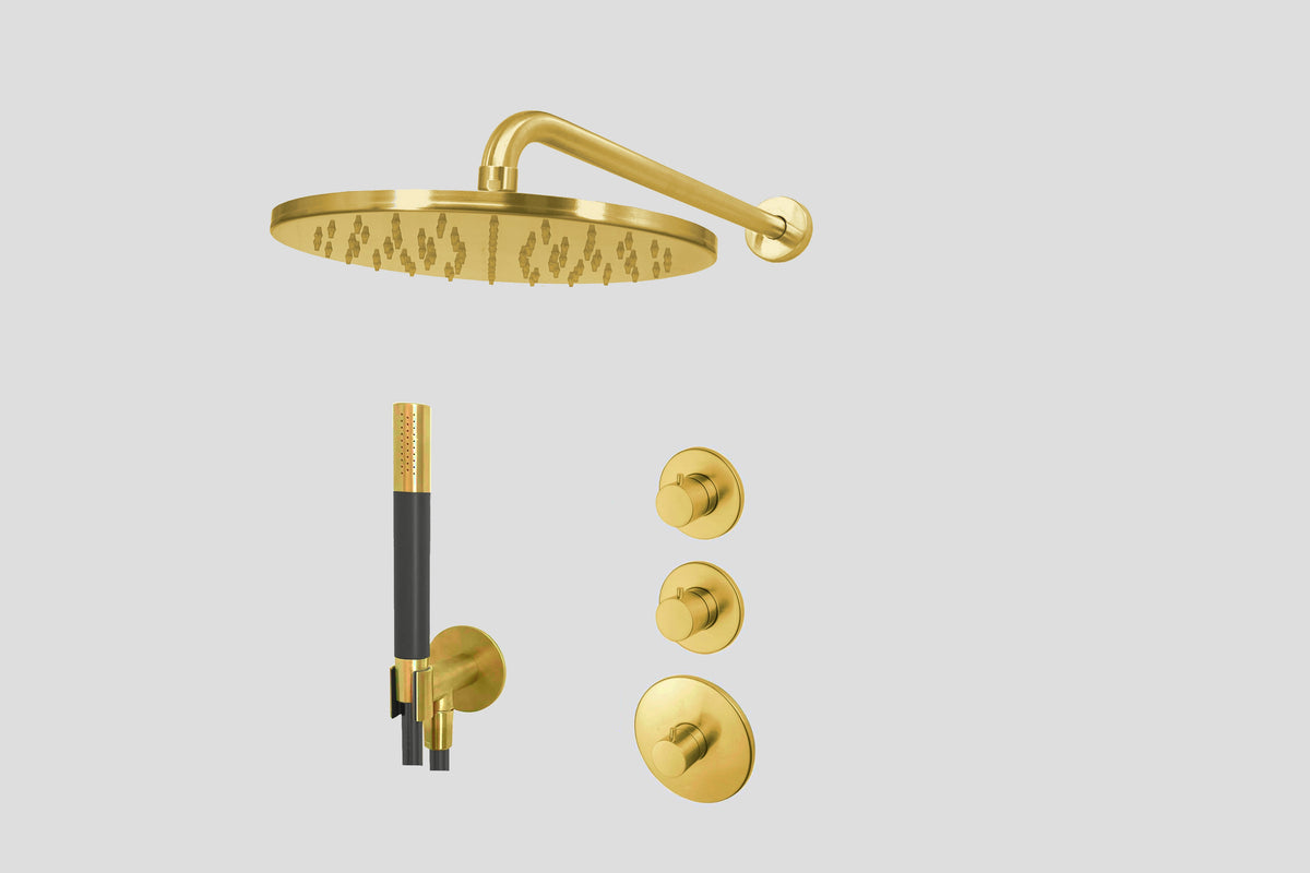 Lagoo Garda LVS2 lagoo Voordeel Set: thermostatische douche set met 2 stopkranen – Geborsteld messing PVD