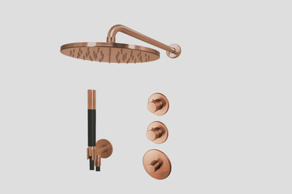 Lagoo Garda LVS2 lagoo Voordeel Set: thermostatische douche set met 2 stopkranen – Geborsteld koper PVD