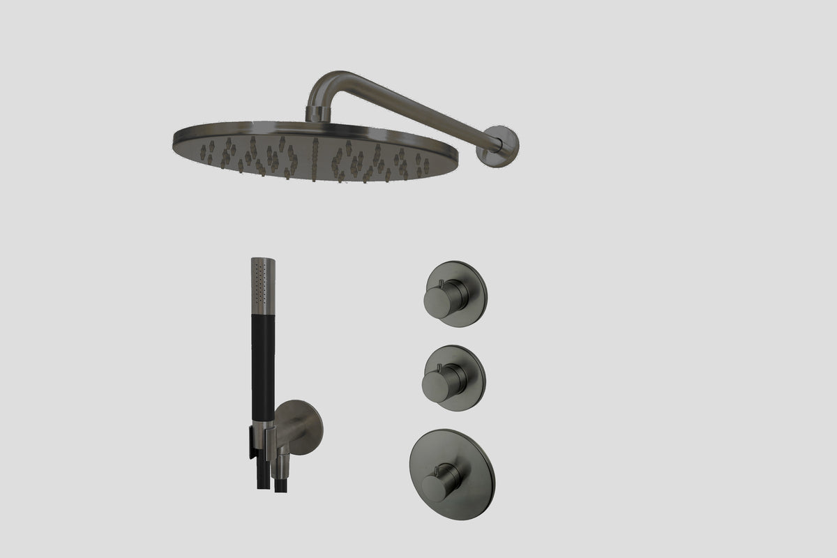 Lagoo Garda LVS2 lagoo Voordeel Set: thermostatische douche set met 2 stopkranen – Geborsteld gunmetal PVD