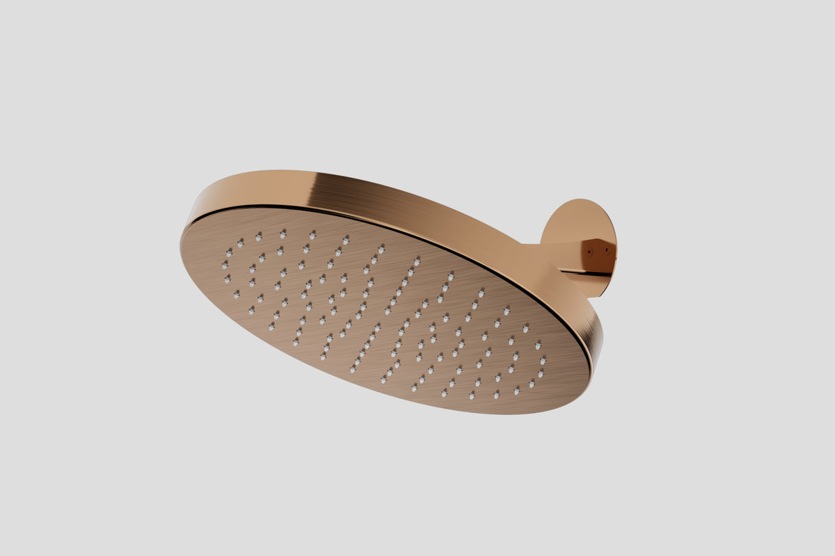 Lagoo Nesso N8140 hoofddouche (30 mm | Ø325) met geintegreerde wandarm – Geborsteld koper PVD