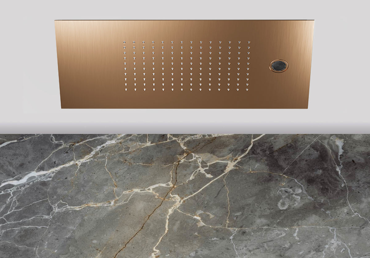 Lagoo Nesso N8215 hoofddouche ‘Easy Peasy’ (600 x 300) met ‘laminar flow’ – Geborsteld koper PVD