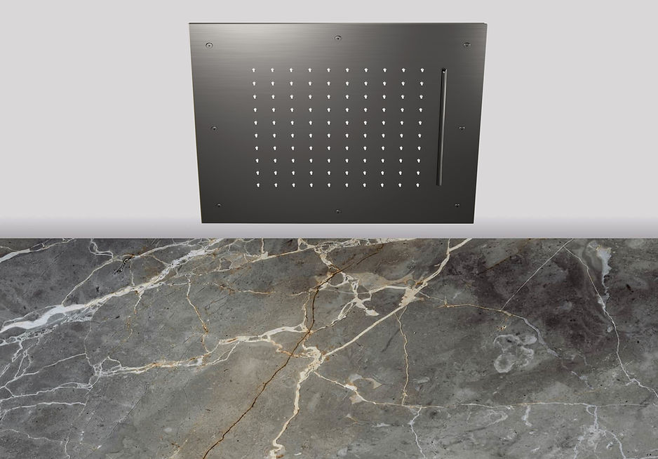 Lagoo Nesso N8233 hoofddouche ‘Showerlicious’ (430x430) met regen | cascade – Geborsteld gunmetal PVD