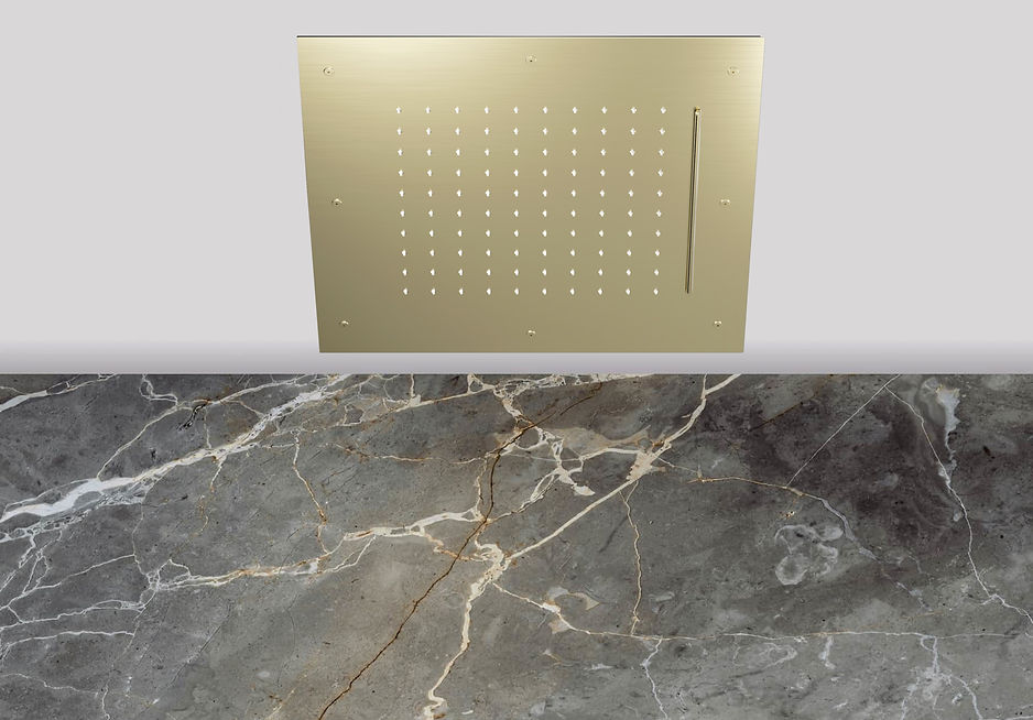 Lagoo Nesso N8233 hoofddouche ‘Showerlicious’ (430x430) met regen | cascade – Geborsteld champagne PVD