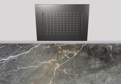 Lagoo Nesso N8234 hoofddouche ‘Showerlicious’ (500x500) met regen | 2 cascades – Geborsteld gunmetal PVD