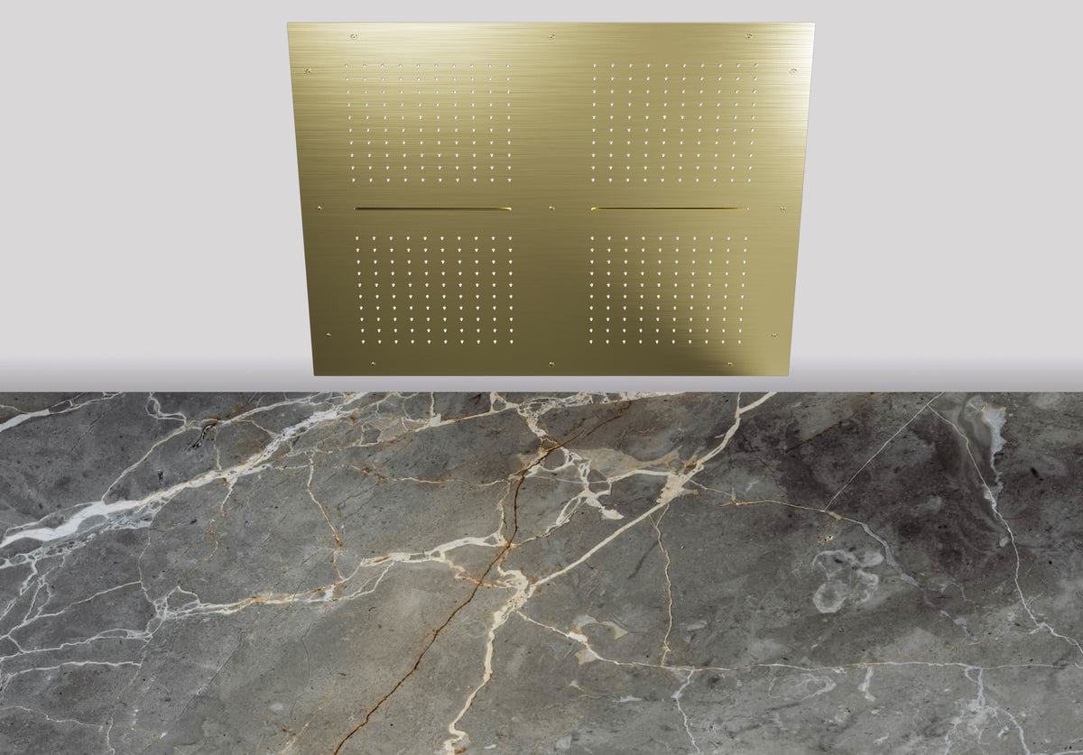 Lagoo Nesso N8235 hoofddouche ‘Showerlicious’ (800x800) met 4 regen | 2 cascades – Geborsteld messing PVD