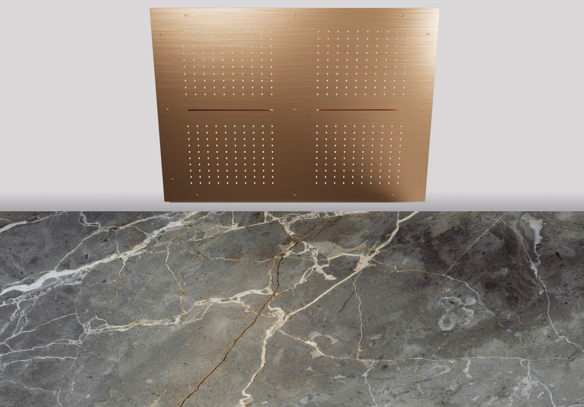 Lagoo Nesso N8235 hoofddouche ‘Showerlicious’ (800x800) met 4 regen | 2 cascades – Geborsteld koper PVD