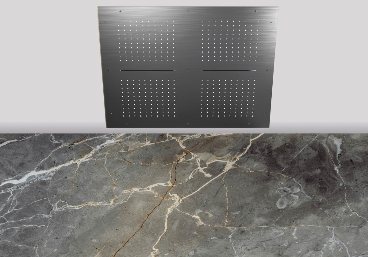 Lagoo Nesso N8235 hoofddouche ‘Showerlicious’ (800x800) met 4 regen | 2 cascades – Geborsteld gunmetal PVD