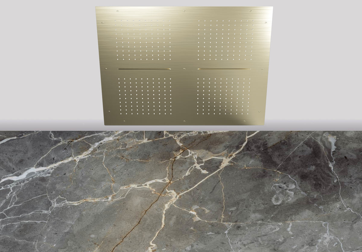 Lagoo Nesso N8235 hoofddouche ‘Showerlicious’ (800x800) met 4 regen | 2 cascades – Geborsteld champagne PVD
