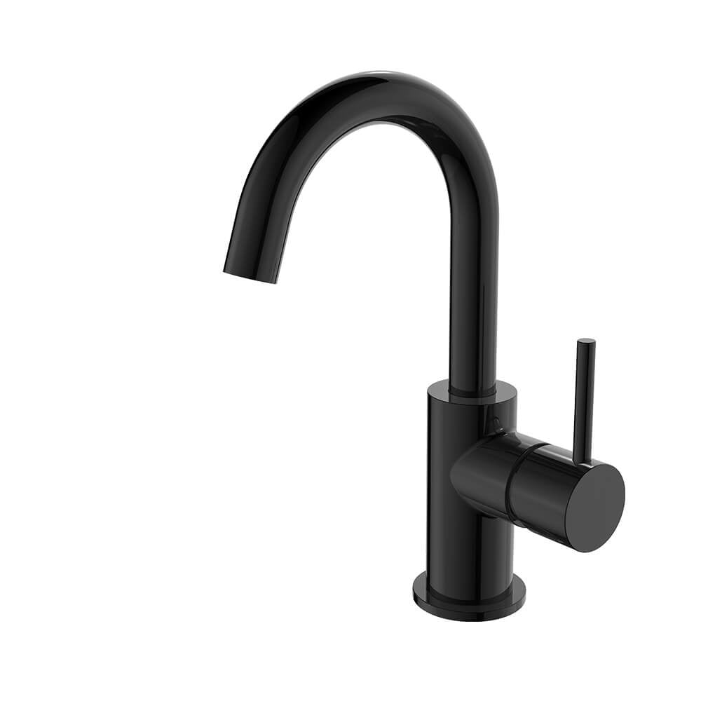 Regn hoge wastafelmengkraan met gebogen uitloop en coldstart, gun metal black - 10003GM