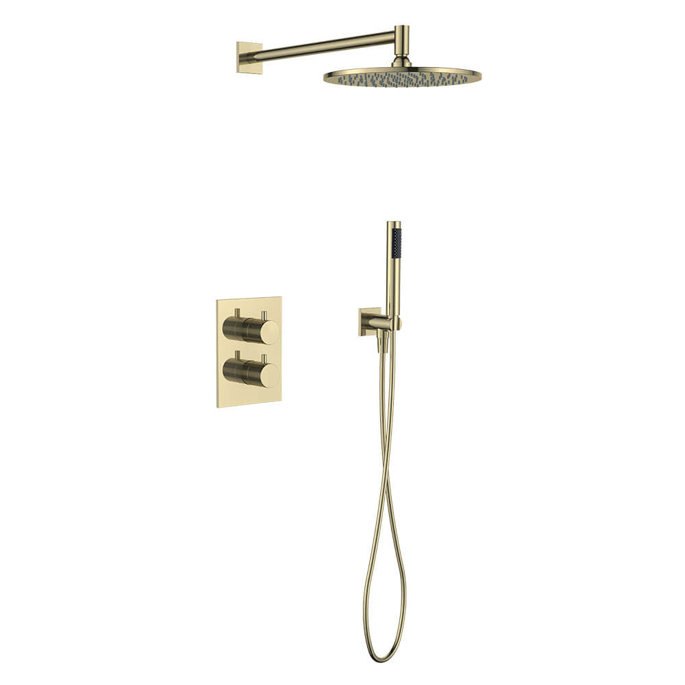 Regn complete thermostatische regendouche inbouwset rechthoek, Geborsteld goud - 15003BB