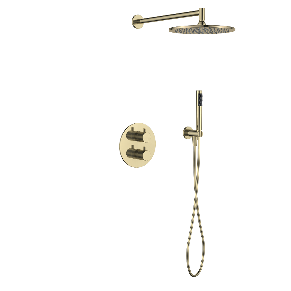 Regn complete thermostatische regendouche inbouwset rond, Geborsteld goud - 15004BB