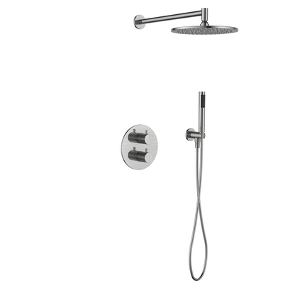 Regn complete thermostatische regendouche inbouwset rond, Geborsteld nikkel - 15004BN