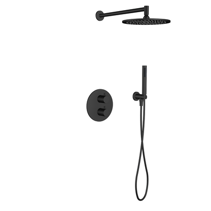 Regn complete thermostatische regendouche inbouwset rond, Mat Zwart - 15004MB