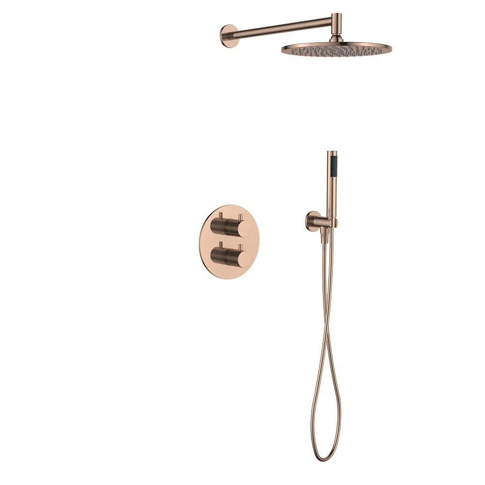 Regn complete thermostatische regendouche inbouwset rond, Geborsteld koper - 15004RG