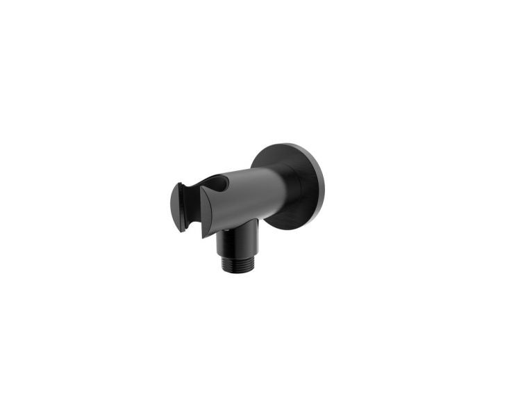Regn wandaansluitbocht met handdouchehouder, gun metal black - 15018GM