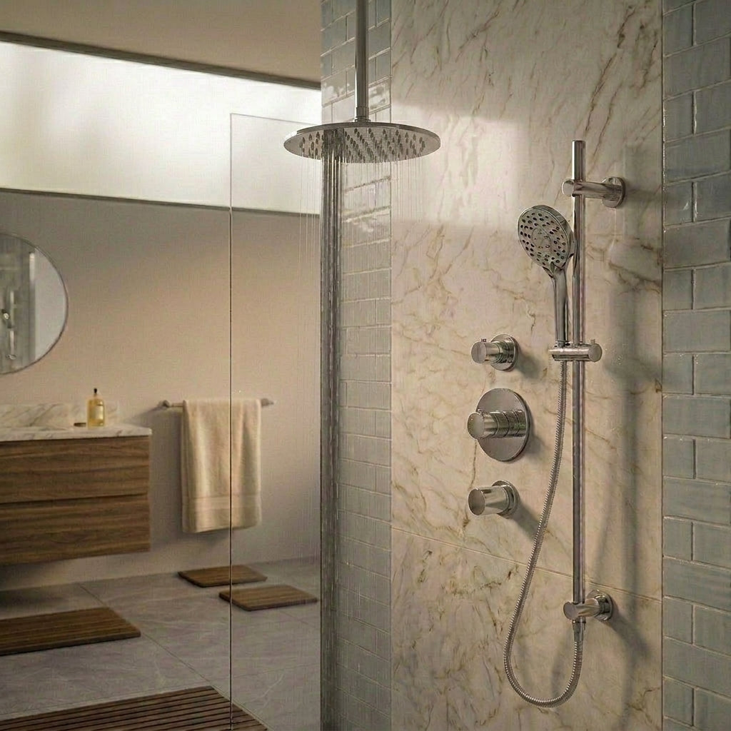15030CR — 15030CR - Regn inbouw rdoucheset stkrn met glstang, plfarm, chroom