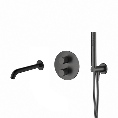 15037GM — 15037GM - Regn badset inbouw met ronde plaat en uitloop, gun metal