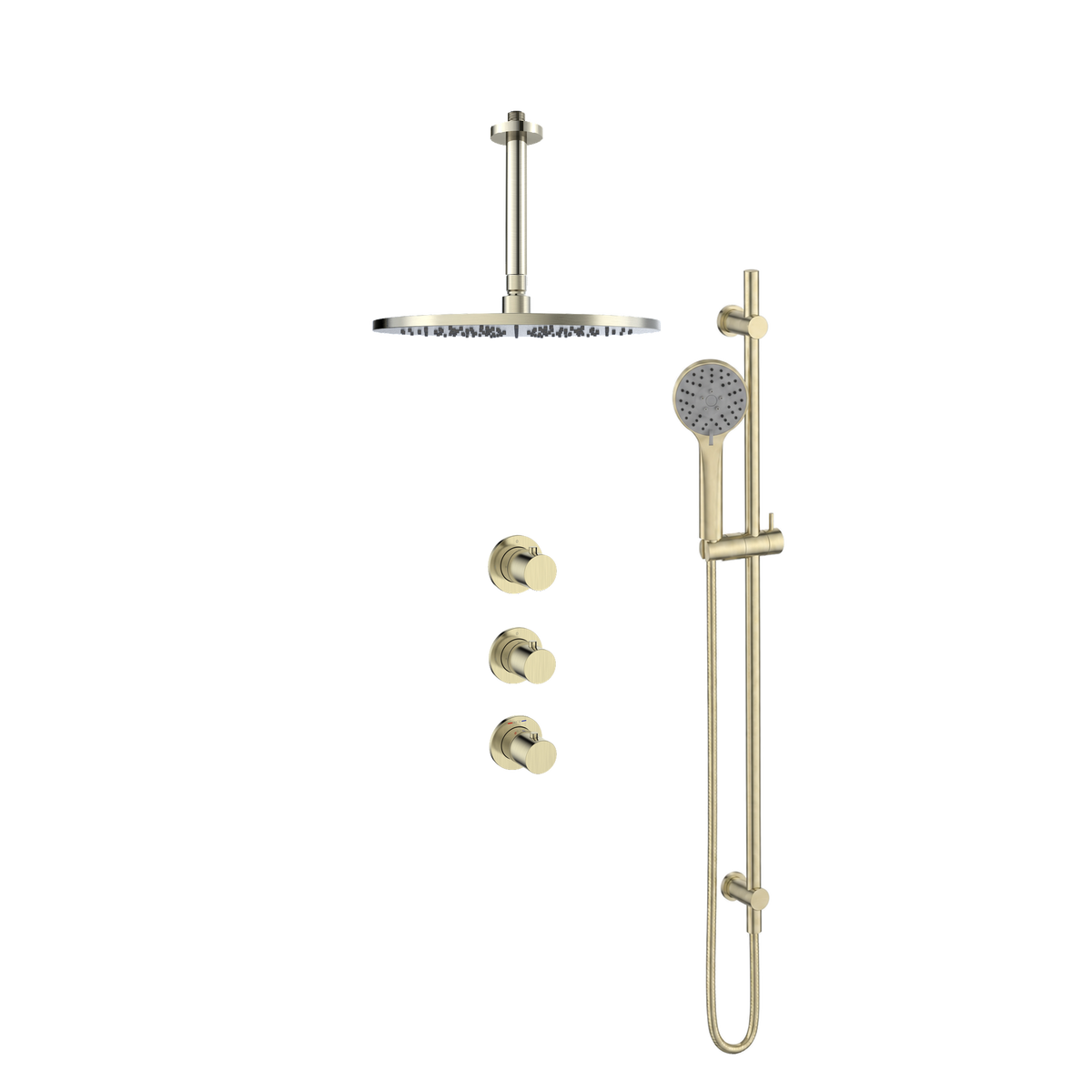 15045CH — Regn inbouw regendoucheset stopkranen plafond met glijstang, geborsteld champagne