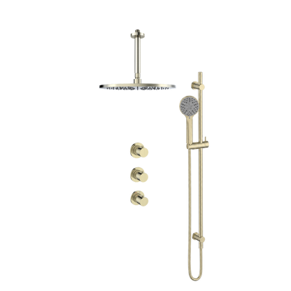 15045CH — Regn inbouw regendoucheset stopkranen plafond met glijstang, geborsteld champagne