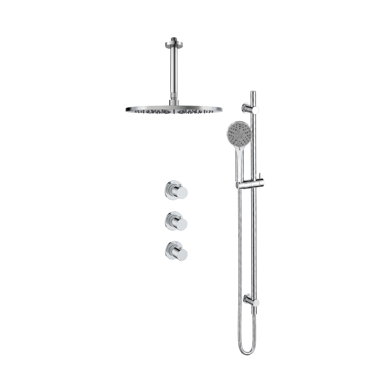 15045CR — Regn inbouw regendoucheset stopkranen plafond met glijstang, chroom