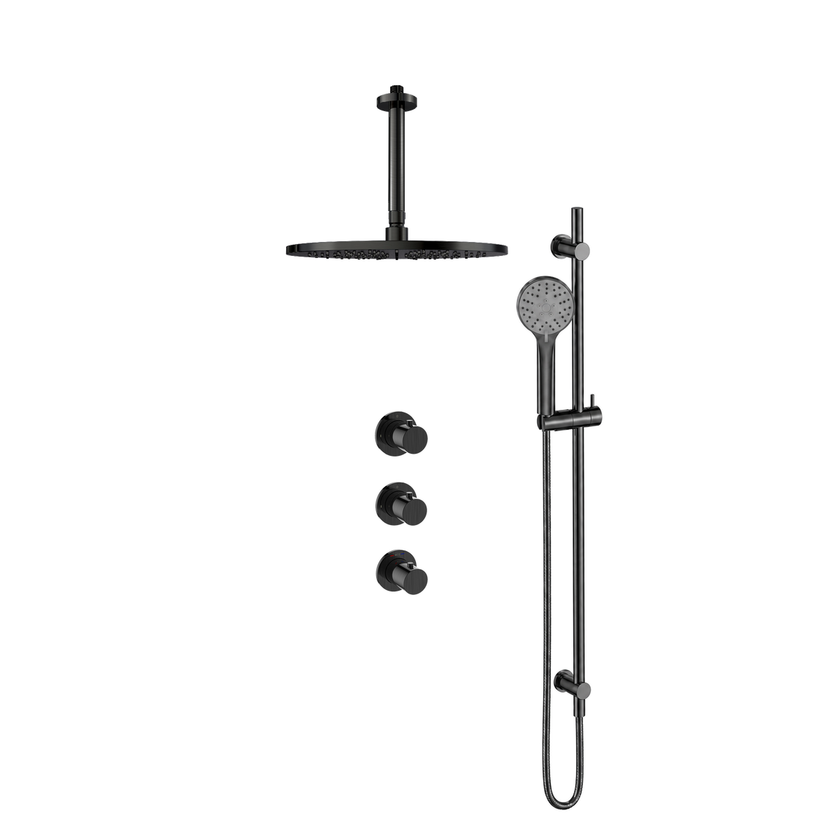 15045GM — Regn inbouw regendoucheset stopkranen plafond met glijstang, gun metal black