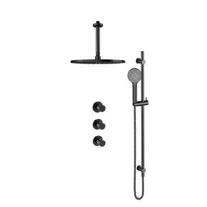 15045GM — Regn inbouw regendoucheset stopkranen plafond met glijstang, gun metal black